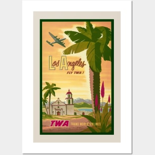 Restored Vintage TWA Travel To Los Angeles Poster Print Posters and Art